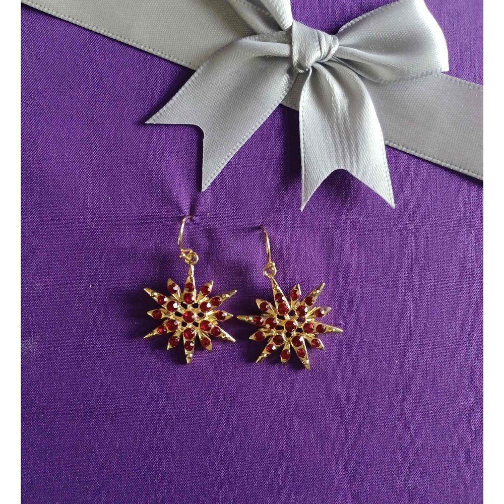 Swarovski Elements red crystal gold tone earrings